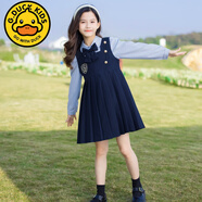 G.DUCKKIDS女童連衣裙春秋大童長(zhǎng)袖學(xué)院風(fēng)JK衣服兒童春裝公主裙女孩套裝裙子 藏青色 120碼(建議身高105-115cm)