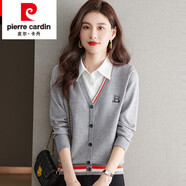 皮爾卡丹（pierre cardin）羊毛衫女襯衫領(lǐng)毛衣秋冬裝英倫風(fēng)假兩件上衣打底針織羊毛衫 灰色 S (適合85-98斤)