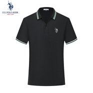 U.S. POLO ASSN.polo衫男夏季短袖男翻領(lǐng)純色休閑半袖保羅男士t恤上衣男裝黑XL
