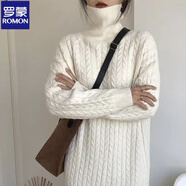 羅蒙（ROMON）慵懶風(fēng)麻花針織連衣裙女法式秋冬季打底內搭毛衣長(cháng)裙 米白色 S 80斤-95斤