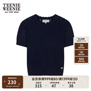 Teenie Weenie小熊春夏鏤空鉤花泡泡袖套頭短款時(shí)髦毛衣針織衫女裝 藏青色 S 160