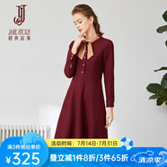 經(jīng)典故事（JANE STORY）經(jīng)典故事藍(lán)色小個子法式連衣裙女早春2025新款通勤系帶領(lǐng)長袖裙子 D05 酒紅色 S