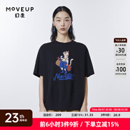 幻走（MOVEUP）夏季新款.FUN系列 圓領落肩袖貓咪印花設計感短款T恤女 深寶藍 L