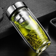 萬象摔鋼化玻璃杯茶葉杯子摔不爛的隔熱保溫水杯雙層鵝蛋杯男士茶杯防 雙層鵝蛋杯鋼本色蓋子550ml