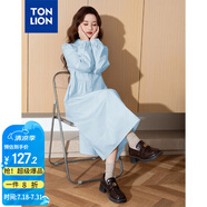 唐獅（TonLion）2025女翻領(lǐng)長袖襯衫連衣裙百搭韓版減齡高級感時髦潮 天藍(lán) M