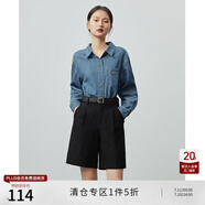 自巧小個子英倫學院風百慕大短褲女秋冬新款高腰休閑直筒褲子 星空黑 XS (151-153cm左右參考)