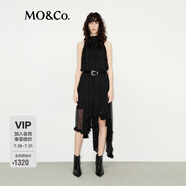 MO&Co.連衣裙人絲波點削肩錯落毛邊飄帶附襯裙 波點花色 M 165