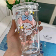 詠幻INS風(fēng)水杯日禮品玻璃吸管杯牛奶杯果汁飲料杯子  401-500ml 美樂(lè )蒂+蓋+玻璃吸管