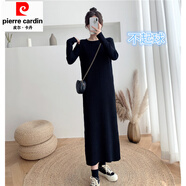 皮爾卡丹（pierre cardin）配大衣穿秋冬韓版寬松打底針織連衣裙女半高領(lǐng)套頭長(zhǎng)款過(guò)膝毛衣裙圓領(lǐng) 黑色 (不起球)M 建議90-110體重