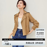 尚都比拉復(fù)古摩登翻領(lǐng)拉鏈鹿皮絨短外套女春秋休閑百搭?yuàn)A克 栗棕色 XL 