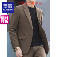 羅蒙（ROMON）咖色西服套裝男痞帥修身墊肩小西裝外套休閑正裝單西便服結婚上衣 墊肩小西服 棕色 L【建議】110-120斤身高165-170c