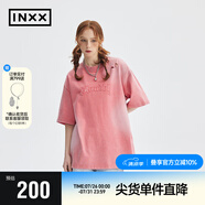 英克斯（inxx）Standby 復古懷舊做舊斑駁感短袖男美式休閑破洞舊化貼布繡寬松T 粉色 S