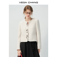 VEGA CHANG短外套女2025新款秋季小香風(fēng)圓領(lǐng)短款粗花呢氣質(zhì)小外套 絲霧白 S