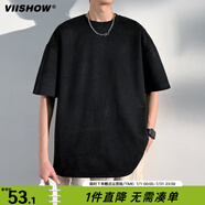 viishow短袖t恤男生ins潮牌寬松學(xué)生夏季百搭半袖打底 黑色 S