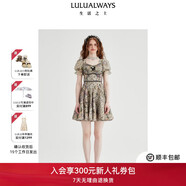 LULUALWAYS我愛(ài)露露25夏季新款法式宮廷收腰顯瘦雪紡提花蕾絲連衣裙女禮服 綠色 M