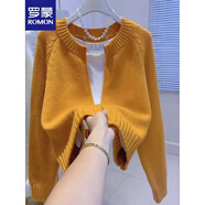 羅蒙（ROMON）玫紅色短款毛衣外套女秋季2025新款韓版寬松慵懶外穿拉鏈針織開(kāi)衫 南瓜橘 L -105-120斤