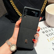 三星（SAMSUNG）【原裝品質(zhì)】適用三星zflip4手機殼 W23Flip真皮全包薄外殼Zflip3 十字紋-神秘黑【配金屬標】 三星Z_Flip3