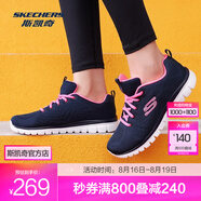 斯凱奇（Skechers）鞋運動鞋女款透氣跑步鞋媽媽鞋健步鞋輕便慢跑鞋子夏季 12615-NVHP 海軍藍色/桃紅色 38