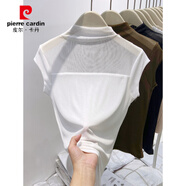 皮爾卡丹黑色半高領(lǐng)短袖t恤女2025新款夏季網(wǎng)紗打底衫修身內搭感上衣 白色 XL