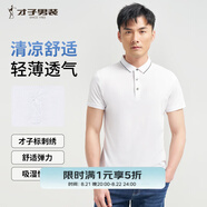 才子（TRIES）【多色可選 】POLO衫夏季新款男士短袖上衣仙鶴刺繡撞色翻領(lǐng) 提花撞色領(lǐng)白色 L 48(170/88A)