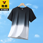雅鹿短袖T恤男夏季冰絲速干半袖漸變色港風(fēng)寬松潮牌學(xué)生青年情侶上衣 深藍(lán)色 L