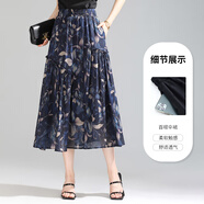 薩拉維夫 SLLAVIF波點(diǎn)網(wǎng)紗半身裙女2025夏季新款高腰a字裙中長(zhǎng)松緊腰顯瘦百褶傘裙 深藍(lán) XL 22 2尺2  29碼