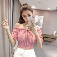 Opeodly法式方領(lǐng)泡泡袖襯衫女年夏季新款韓版高腰短款減齡雪紡衫上衣 粉紅色 L 【105-120斤】