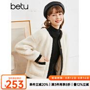 betu百圖女裝2022秋冬新款短外套圓領(lǐng)拼色設(shè)計外套復(fù)古時尚短外套女2210T88 米白 M