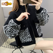 初徑豹紋毛呢開(kāi)衫女裝春秋外套女短款寬松外搭新款棒球服百搭上衣 白色 豹紋 M 建議100-115斤