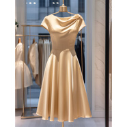 皮爾卡丹（pierrecardin）專(zhuān)柜撤回2025夏季新款時(shí)尚法式高端精致小個(gè)子顯瘦杏色連衣裙子女 香檳色 2XL 125-140斤
