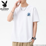 花花公子（PLAYBOY）夏季薄款純棉短袖T恤男半袖青年體恤潮流寬松大碼上衣服 白色-花花公子官方品牌官網(wǎng)旗艦 M 100-115斤