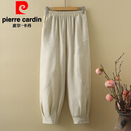 皮爾卡丹（pierre cardin）媽i媽哈倫褲女夏季薄款2025新款松緊腰中老年人女褲棉麻奶奶燈籠 米白色 XL _90-110斤
