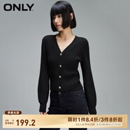 ONLY夏季簡(jiǎn)約燈籠袖V領(lǐng)短款開(kāi)衫毛衣針織衫女|12413B009 H1Z 黑色 S (160) 80A