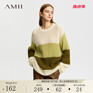 AMII2024冬新款極簡彩色寬松馬海毛羊毛混紡撞色中長落肩袖毛衣女 [
