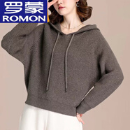 羅蒙（ROMON）純棉小個(gè)子短款毛衣女帶帽春秋2023新款蝙蝠衫衛衣連帽上衣針 花駝色 S 80-95斤