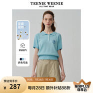 Teenie Weenie小熊女裝簡約時(shí)尚夏季短袖翻領(lǐng)針織衫Polo衫薄款白色 淺藍(lán)色 155/XS