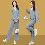夏典素訂女王（SE.PSTP）早秋季感職業(yè)套裝褲2025新款春秋氣質(zhì)休閑兩件套時(shí)尚洋氣減齡 水泥灰 S