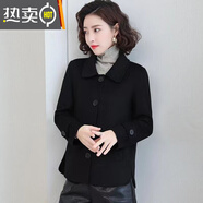 葭安新款短款毛呢大衣女秋季小香風(fēng)寬松時(shí)尚休閑百搭紐扣開(kāi)衫外套 黑色【款】 XL 115-130斤