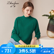 兆君秋冬時(shí)尚繡花半高領(lǐng)純羊絨衫女裝 加厚外穿毛衣打底針織衫 深草綠 95/S
