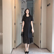 純色赫本風(fēng)經(jīng)典連衣裙女2025夏季新款氣質(zhì)顯瘦不規(guī)則小黑裙魚尾裙 黑色 L （建議115-130斤）