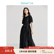 茵曼（INMAN）法式圓弧領(lǐng)萊賽爾醋酸醋纖女裝連衣裙2025夏季新品燈籠袖A字裙子 黑色 M