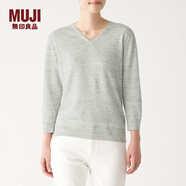 無印良品 MUJI 女式 法國(guó)亞麻 V領(lǐng)針織衫 BAC70A0S 淺灰色 M