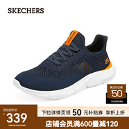 斯凱奇（Skechers）夏季男鞋新款輕便一腳蹬透氣網(wǎng)面休閑運動(dòng)跑步鞋百搭慢跑鞋 海軍藍色/橘色/210281-NVOR 41