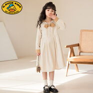 G.DUCKKIDS女童連衣裙2025新款春裝女孩洋氣時(shí)尚中大童花邊領(lǐng)結(jié)長袖休閑裙子 SQ3051#杏色連衣裙 130 cm