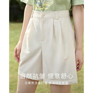 茵曼（INMAN）百搭休閑褲女春夏季舒適高腰遮胯顯瘦A字短褲子 淺杏色 28 