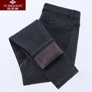 俞兆林（YUZHAOLIN）2025秋冬加絨加厚牛仔褲女韓版高腰彈力修身顯瘦新款保暖褲子外穿 煙灰色[九分 一體絨 加絨 30 116-121斤