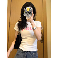 阿瑪施 AMASS哥弟適用夏季美式覆古彈力棉質(zhì)正肩短袖T恤女2025新款白色修身設 白色 (粉色cpu) M 【90-105】