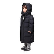 巴布豆（BOBDOG）兒童羽絨服2025冬季男女中長(cháng)款保暖A類(lèi)抗菌面料連帽外套 黑色 120