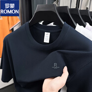 羅蒙（ROMON）100%純棉短袖t恤男夏季新款圓領(lǐng)寬松休閑體恤重磅全棉半袖衫上衣 藏青 M 100-120斤