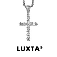 LUXTA ice out cross necklace 滿鉆十字架項(xiàng)煉男女吊墜鎖骨煉ins 銀色（配60cm麻花煉）